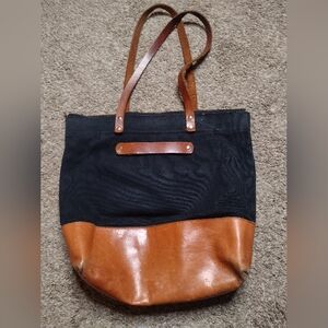 Spooltown Canvas Leather Tote Bag Purse Zip Double Handle Minimalist A9